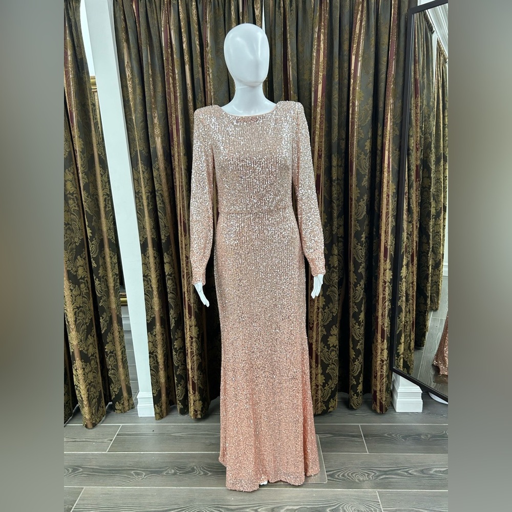 Women's Long Sleeve Boat Neck Sequin Gown